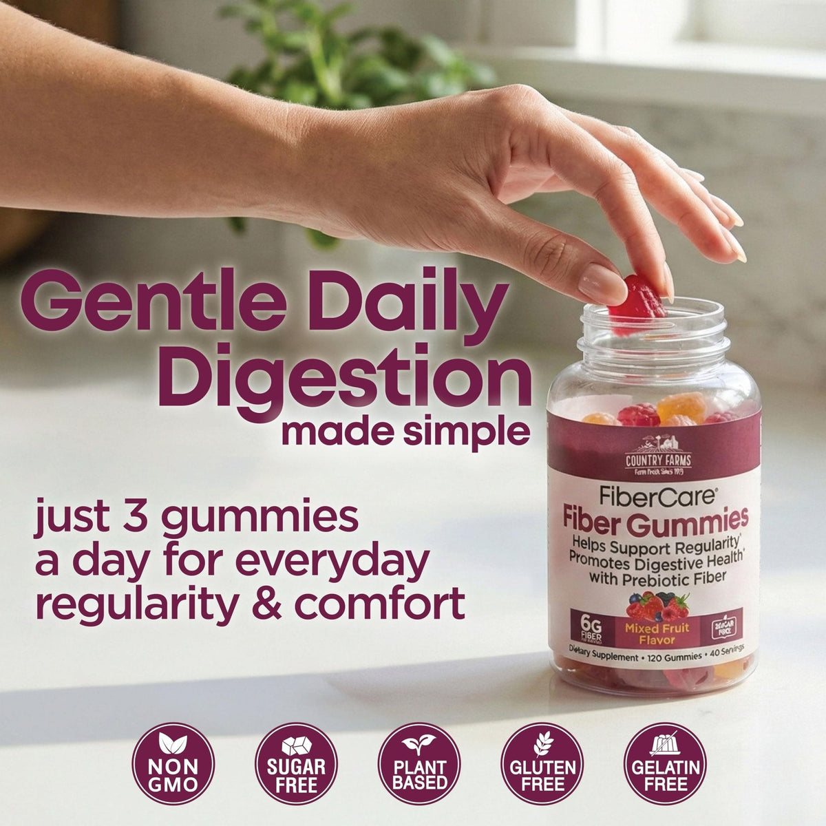 Country Farms Fiber Care Prebiotic Gummies, 6g of Fiber Per Serving, FOS from Beets, Digestive Health, Supports Regularity, Mixed Fruit Flavor - PrimeBioHealth - canada supplements