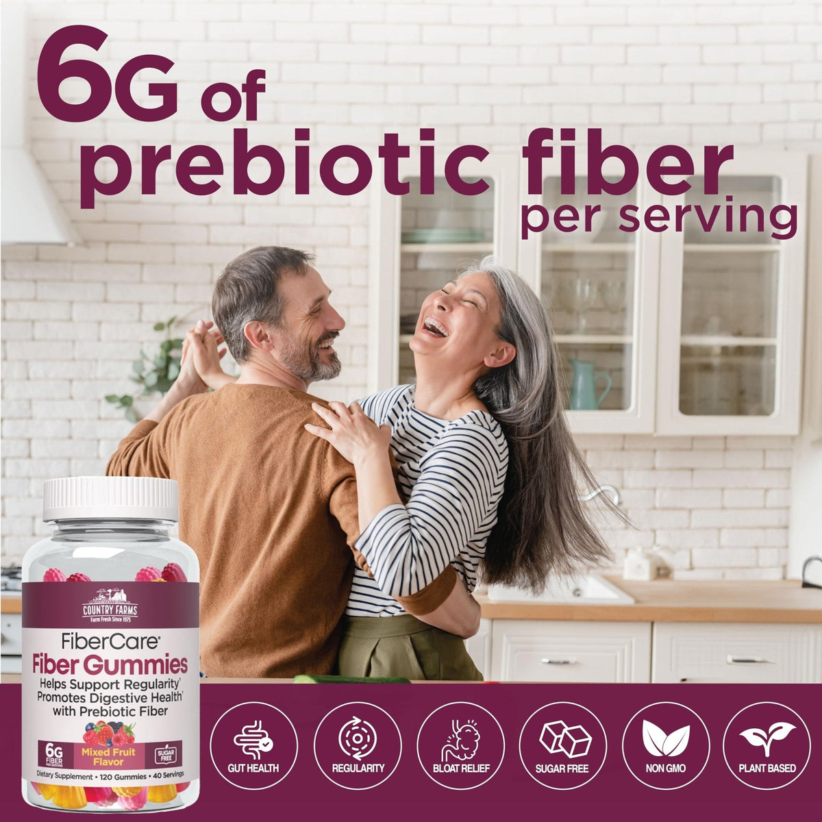 Country Farms Fiber Care Prebiotic Gummies, 6g of Fiber Per Serving, FOS from Beets, Digestive Health, Supports Regularity, Mixed Fruit Flavor - PrimeBioHealth - canada supplements