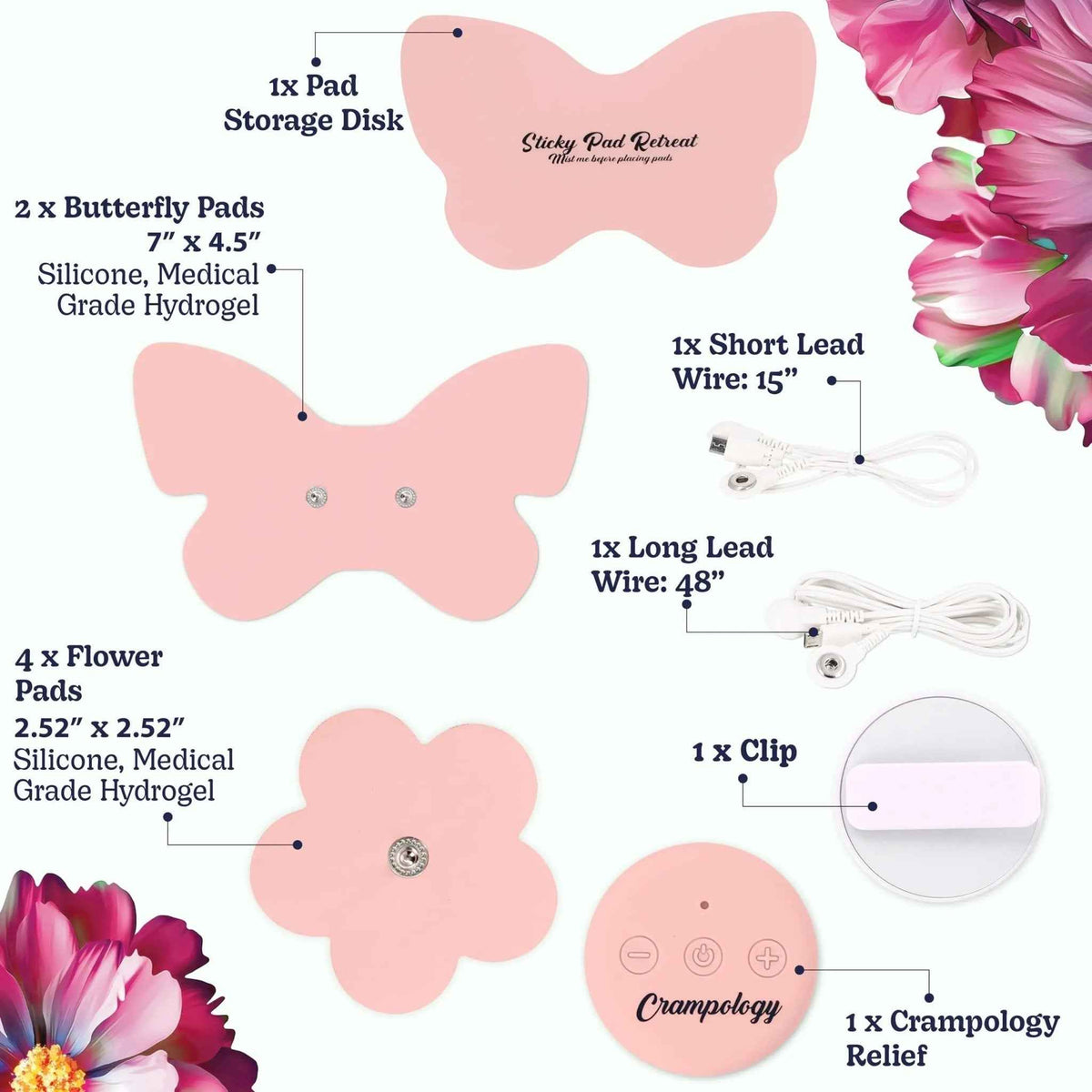 Crampology Relief Pink-Period Cramps Pain Relieving Device, Cramp Massager for Menstrual and Lower Back Ache, Reduces Endometriosis Discomfort, PMS TENS Unit, Wireless or Wired, Natural Cycle Support