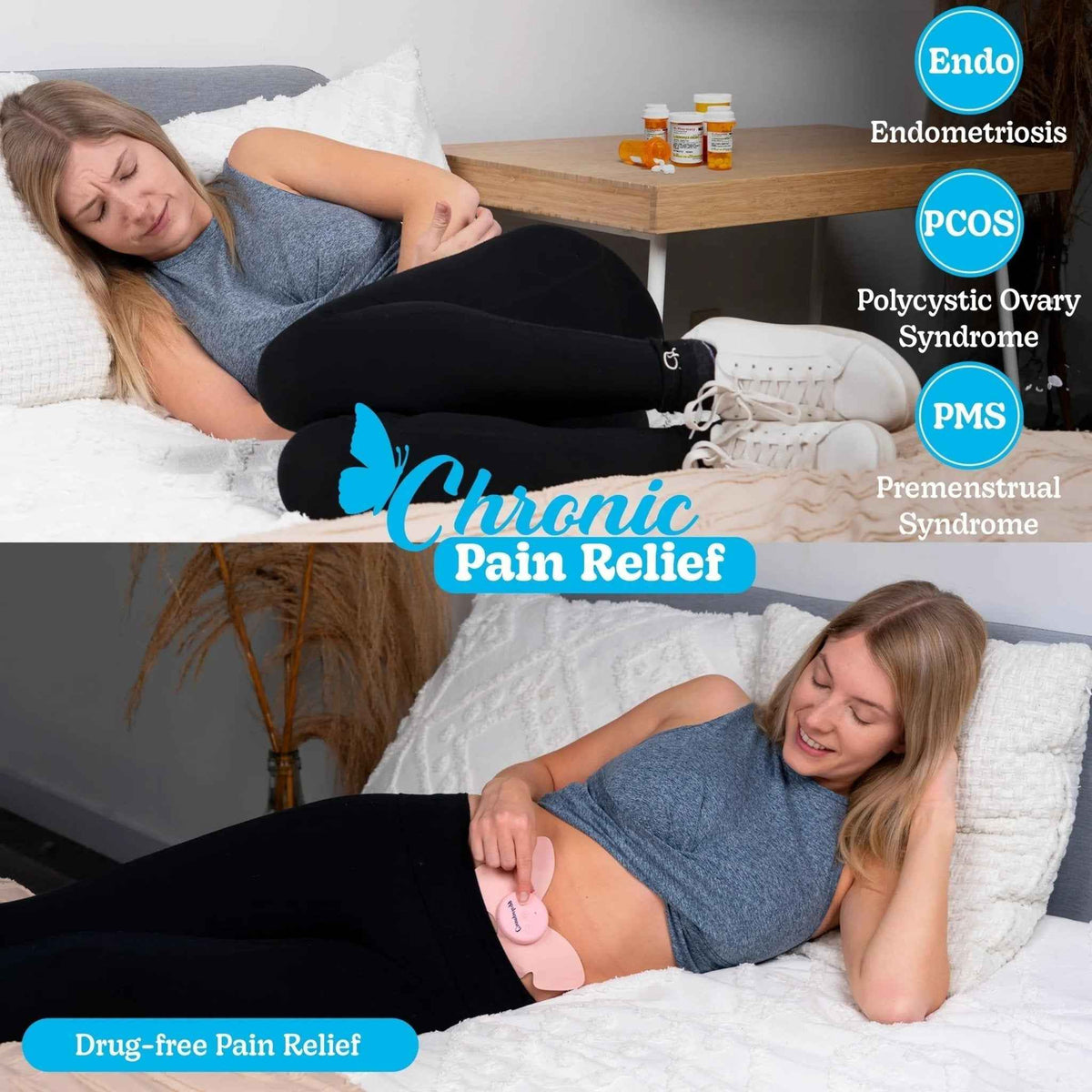 Crampology Relief Pink-Period Cramps Pain Relieving Device, Cramp Massager for Menstrual and Lower Back Ache, Reduces Endometriosis Discomfort, PMS TENS Unit, Wireless or Wired, Natural Cycle Support