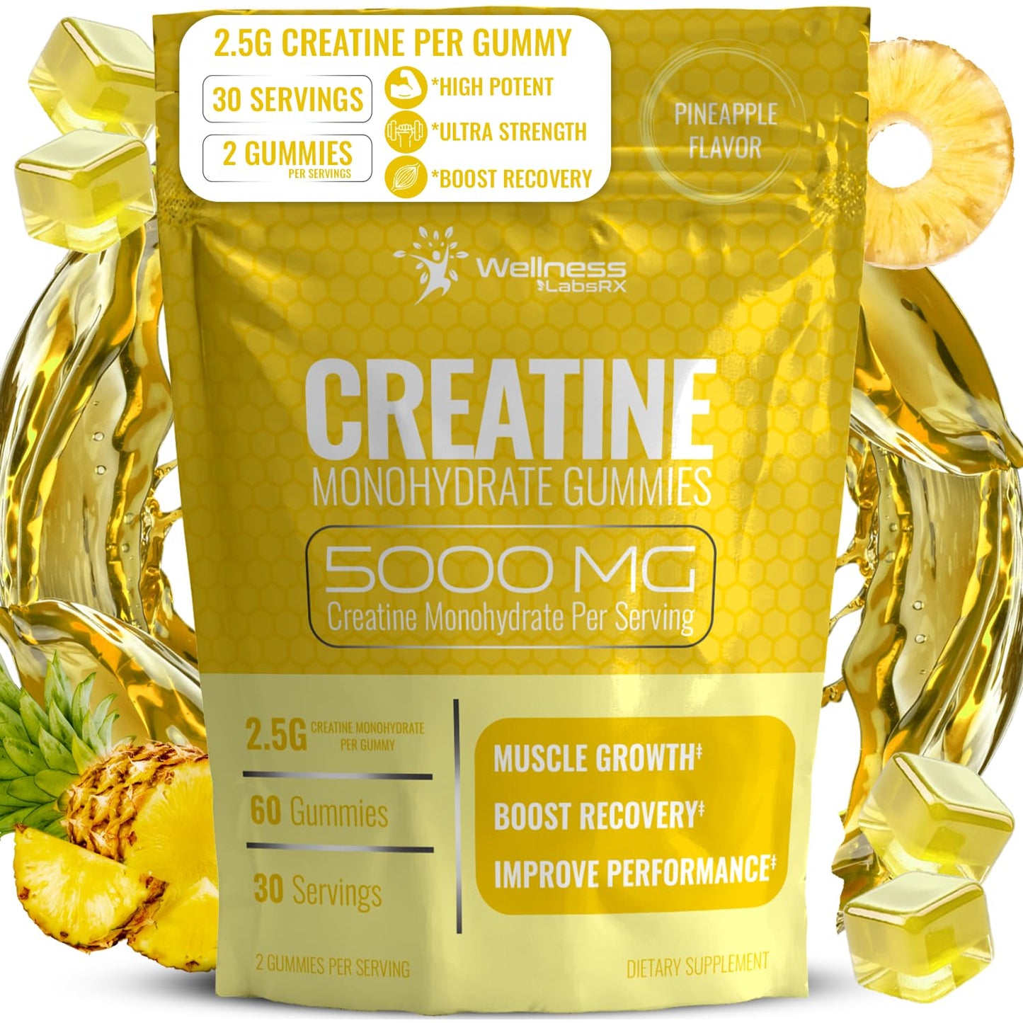 Creatine Gummies 5000mg, 30 Servings Creatine Monohydrate Gummies - Third-Party Tested Creatine for Women, Pineapple Flavor Creatine for Men, Muscle Growth, - PrimeBioHealth - canada supplements