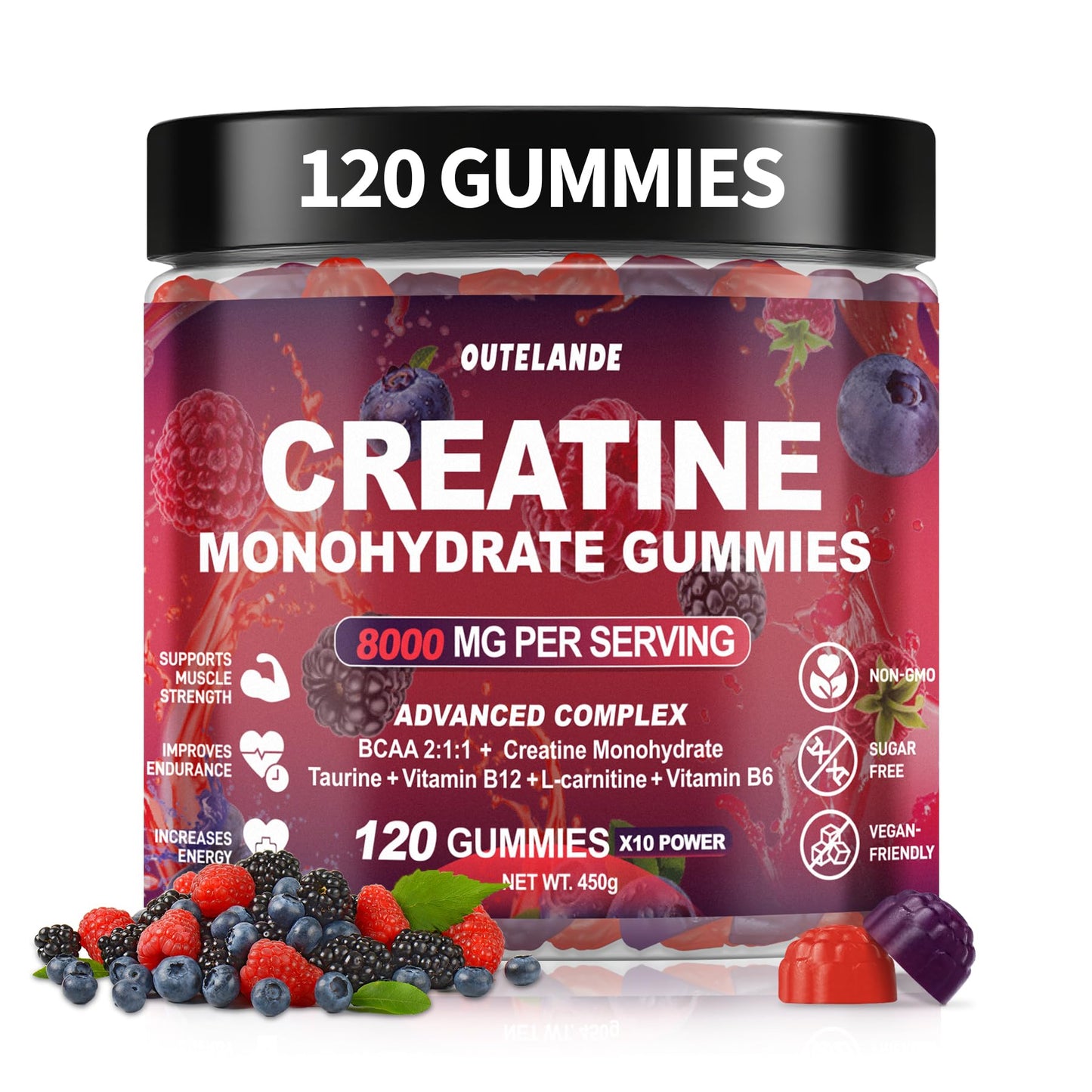 Creatine Monohydrate Gummies 8000 mg for Men & Women, Creatine Supplement for Enhanced Muscle Growth, Energy Boost - with L-Taurine, Sugar Free, Vegan - PrimeBioHealth - canada supplements