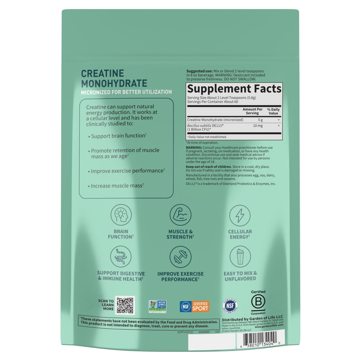 Creatine Monohydrate Powder for Women and Men by Garden of Life, Micronized Pre Workout with Probiotics for Muscle, Strength, Performance, Sport Amino Energy, - PrimeBioHealth - canada supplements