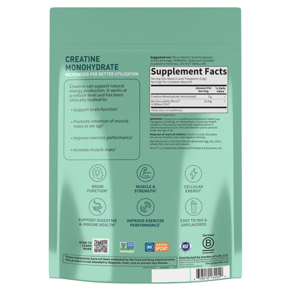 Creatine Monohydrate Powder for Women and Men by Garden of Life, Micronized Pre Workout with Probiotics for Muscle, Strength, Performance, Sport Amino Energy, - PrimeBioHealth - canada supplements