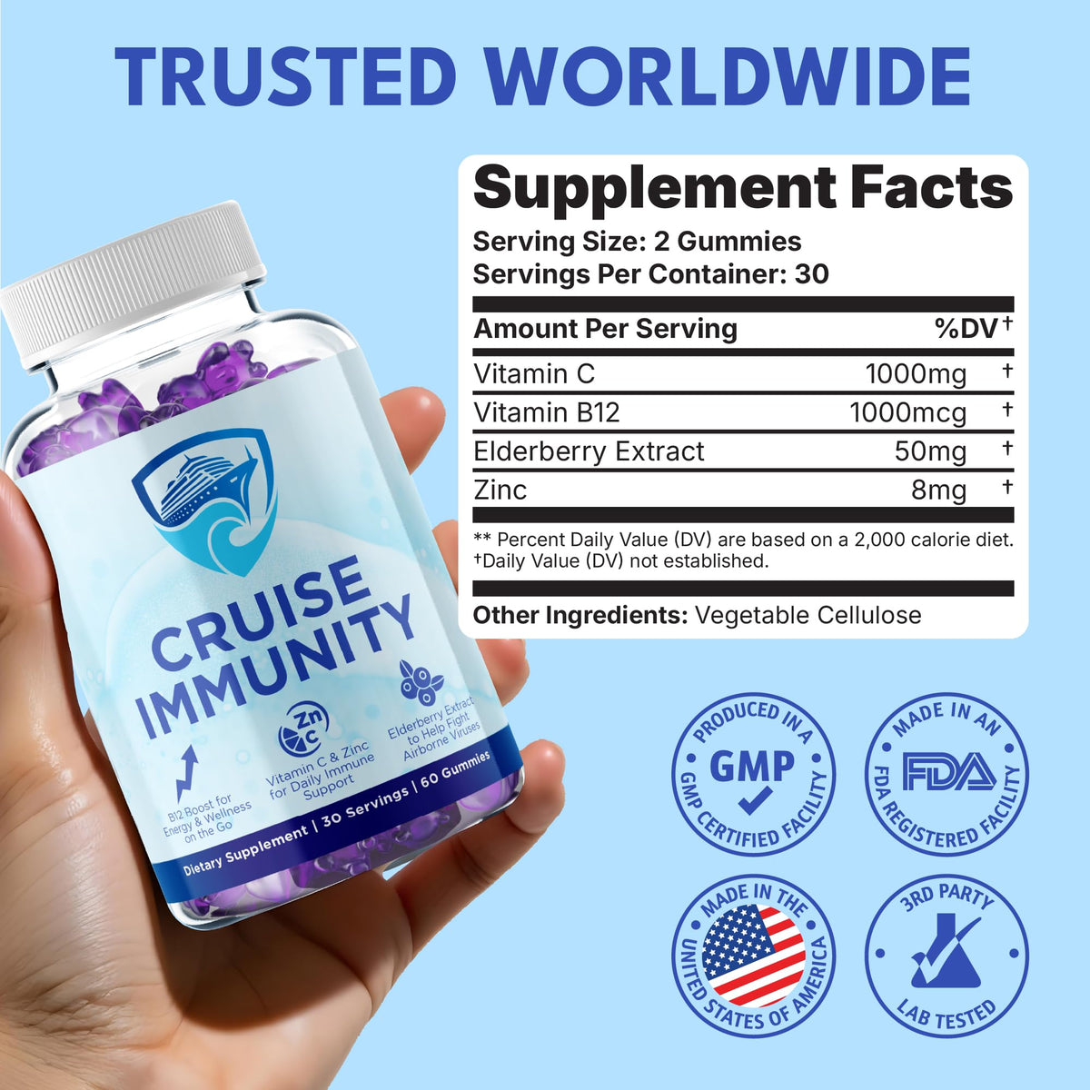 CRUISE IMMUNITY Immune Support Gummies for Cruisers with Vitamin C, B12, Zinc, Elderberry Extract, 60 Gummies, 30 Servings - PrimeBioHealth - canada supplements