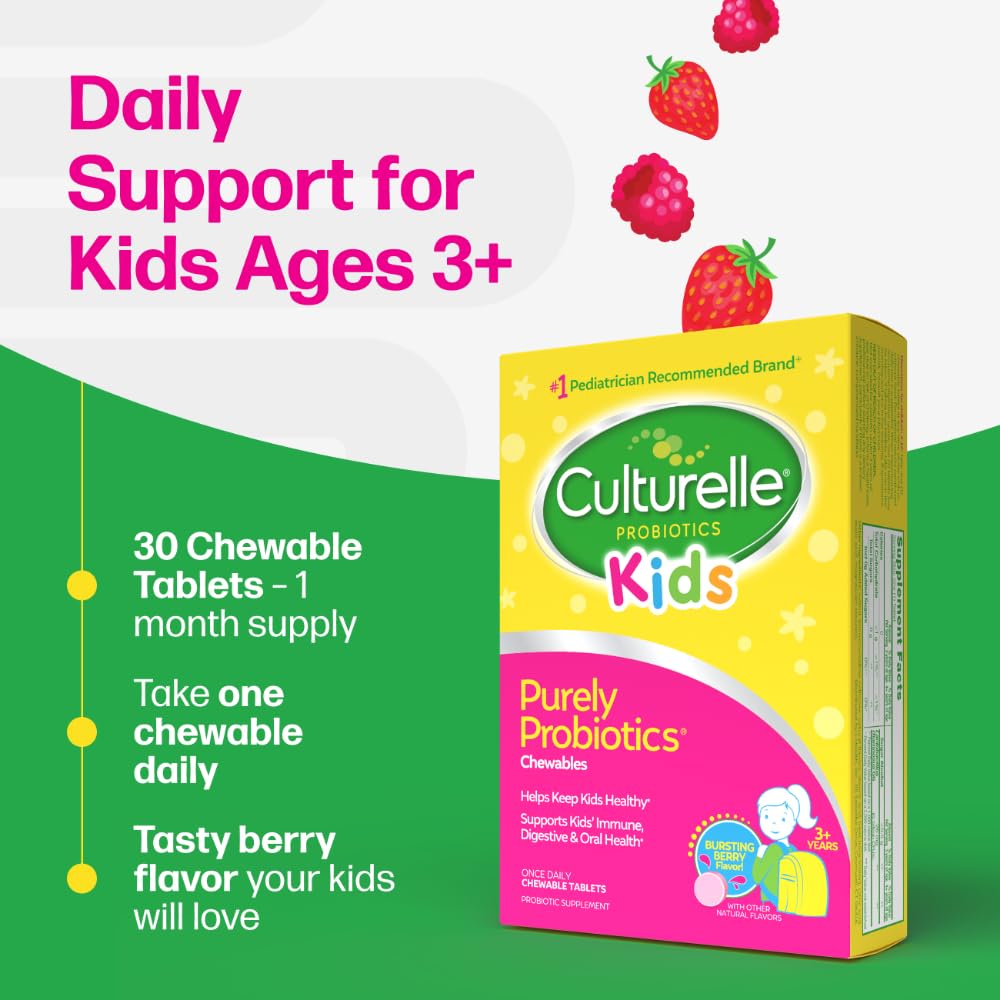 Culturelle Kids Chewable Daily Probiotic for Kids, Ages 3+, 30 Count, 1 Pediatrician-Recommended Brand, Natural Berry Flavored Daily Probiotics - PrimeBioHealth - canada supplements