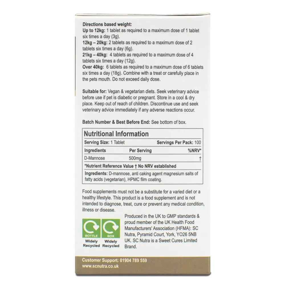 D-Mannose Pet Tablets for Cats & Dogs by SC Nutra