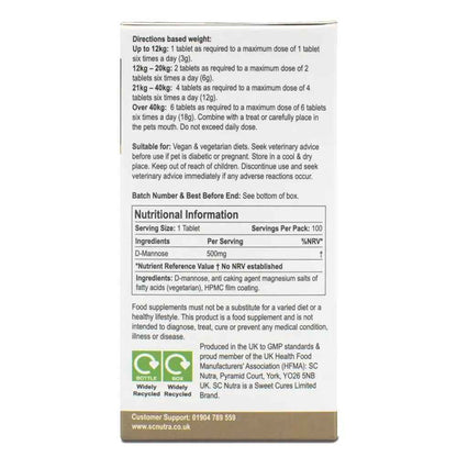 D-Mannose Pet Tablets for Cats & Dogs by SC Nutra