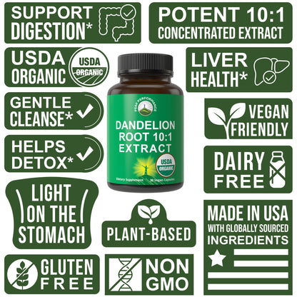 Dandelion Root Extract. USDA Organic Vegan Herbal Liquid Tincture Dandelions Supplement for Women and Men. Leaf Tonic for Immune, Liver, Gut Health. Zero Sugar, Gluten Free Supplements Not Capsules - PrimeBioHealth - canada supplements
