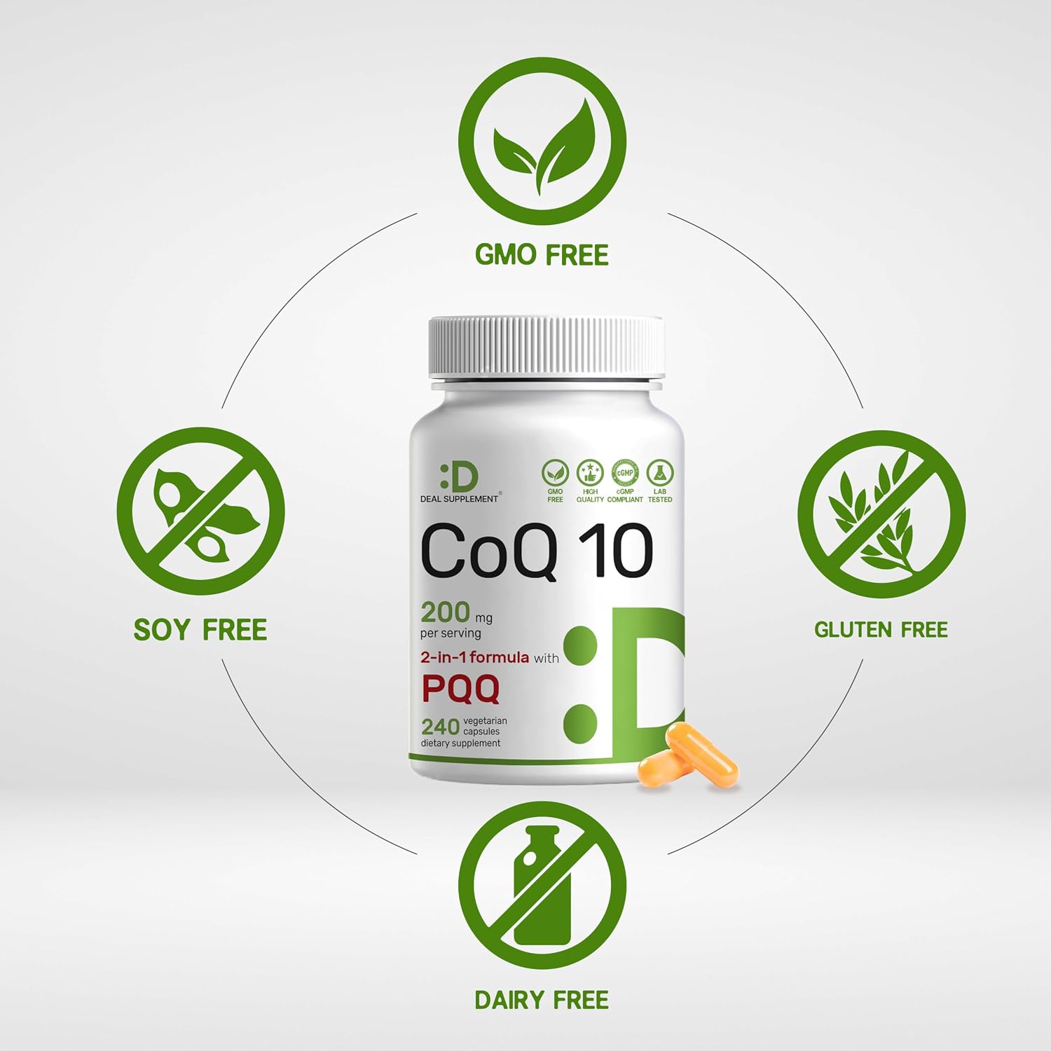 DEAL SUPPLEMENT CoQ10 200mg with PQQ 200mcg, 240 Veggie Capsules | Bioavailable Coenzyme Q10 Complex | Supports Heart, Energy & Brain Health | Antioxidant Support | Non-GMO - PrimeBioHealth - canada supplements