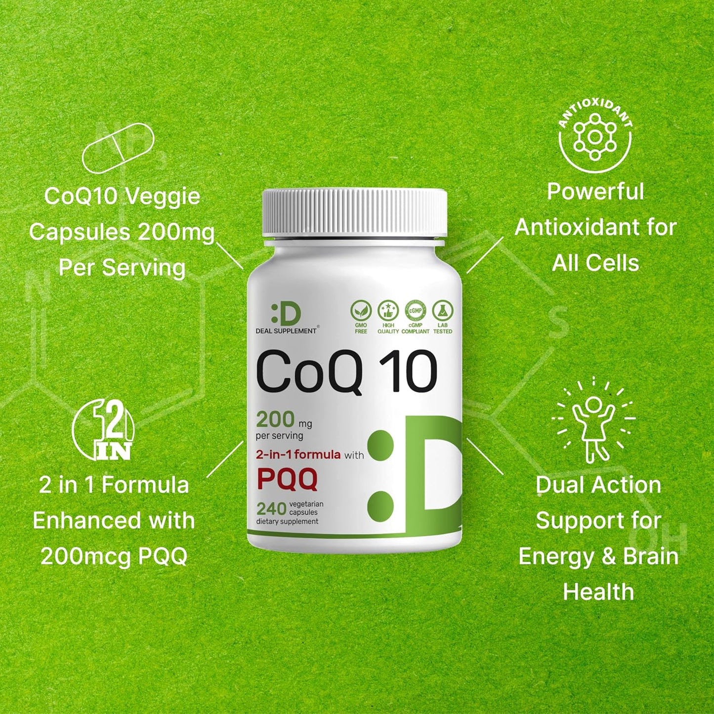 DEAL SUPPLEMENT CoQ10 200mg with PQQ 200mcg, 240 Veggie Capsules | Bioavailable Coenzyme Q10 Complex | Supports Heart, Energy & Brain Health | Antioxidant Support | Non-GMO - PrimeBioHealth - canada supplements