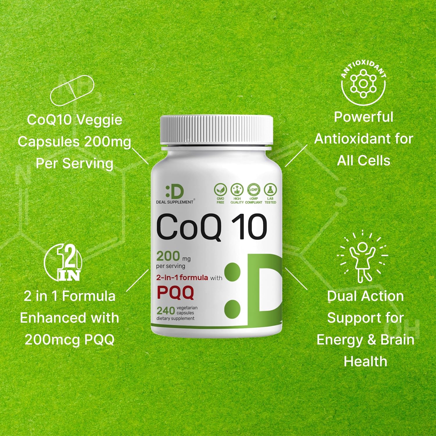 DEAL SUPPLEMENT CoQ10 200mg with PQQ 200mcg, 240 Veggie Capsules | Bioavailable Coenzyme Q10 Complex | Supports Heart, Energy & Brain Health | Antioxidant Support | Non-GMO - PrimeBioHealth - canada supplements