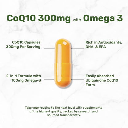 DEAL SUPPLEMENT CoQ10 300mg with Omega 3 100mg, 240 Capsules | Bioavailable Coenzyme Q10 Formula | Supports Heart, Energy & Brain Health | Antioxidant Support | Non-GMO - PrimeBioHealth - canada supplements