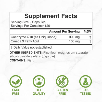 DEAL SUPPLEMENT CoQ10 300mg with Omega 3 100mg, 240 Capsules | Bioavailable Coenzyme Q10 Formula | Supports Heart, Energy & Brain Health | Antioxidant Support | Non-GMO - PrimeBioHealth - canada supplements