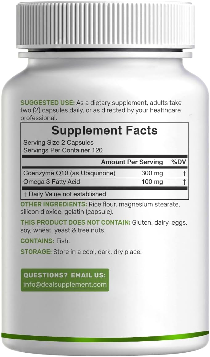DEAL SUPPLEMENT CoQ10 300mg with Omega 3 100mg, 240 Capsules | Bioavailable Coenzyme Q10 Formula | Supports Heart, Energy & Brain Health | Antioxidant Support | Non-GMO - PrimeBioHealth - canada supplements