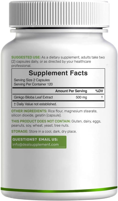 DEAL SUPPLEMENT Ginkgo Biloba 500mg Per Serving, 240 Capsules, 4 Month Supply – Grown in Northern Asia – Extra Strength, Promotes Brain Function - PrimeBioHealth - canada supplements