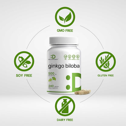 DEAL SUPPLEMENT Ginkgo Biloba 500mg Per Serving, 240 Capsules, 4 Month Supply – Grown in Northern Asia – Extra Strength, Promotes Brain Function - PrimeBioHealth - canada supplements
