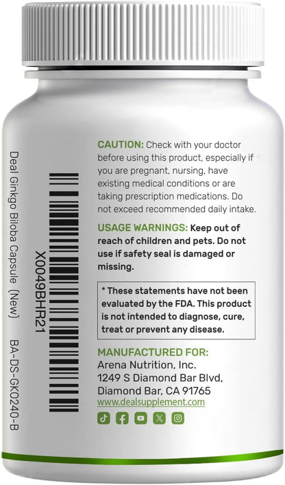 DEAL SUPPLEMENT Ginkgo Biloba 500mg Per Serving, 240 Capsules, 4 Month Supply – Grown in Northern Asia – Extra Strength, Promotes Brain Function - PrimeBioHealth - canada supplements