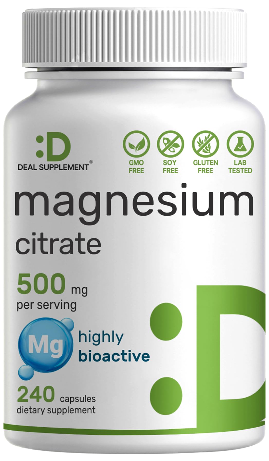 DEAL SUPPLEMENT Magnesium Citrate 500mg, 240 Capsules | Easily Absorbed, Purified Trace Mineral – One a Day, Non-GMO - PrimeBioHealth - canada supplements