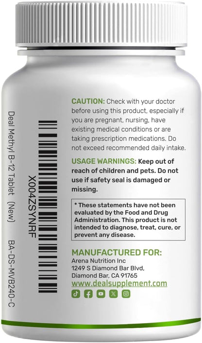 DEAL SUPPLEMENT Methyl B-12 Vitamins 5000 mcg Per Serving, 240 Tablets | Active Form - Strawberry Flavored - Vitamin B12 Supplement for Women & Men - GMO Free & Gluten Free - PrimeBioHealth - canada supplements