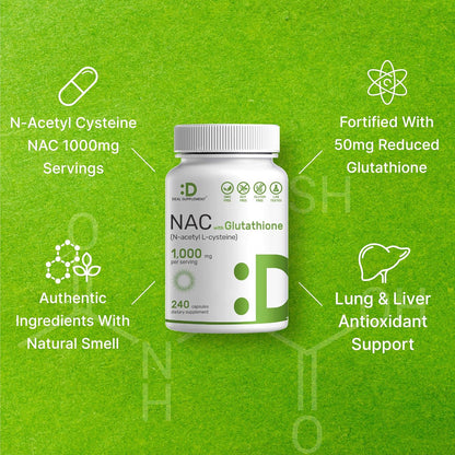 DEAL SUPPLEMENT NAC Supplement (N-Acetyl Cysteine) 1,000mg Per Serving with Reduced Glutathione, 240 Capsules – Antioxidant Support for Immune Health, Lung, & Liver Function - PrimeBioHealth - canada supplements