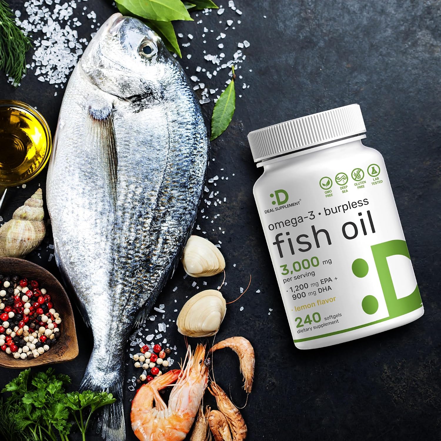 DEAL SUPPLEMENT Omega 3 Fish Oil Supplements, 3,000mg Per Serving, 240 Softgels – EPA 1,200mg + DHA 900mg – Burpless Pills, Lemon Flavored, Wild Caught – Brain & Heart Support – Mercury Free, Non-GMO - PrimeBioHealth - canada supplements