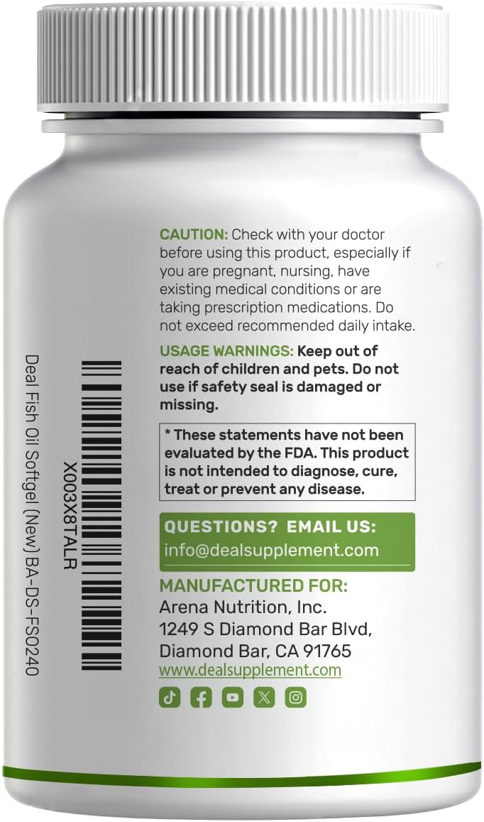 DEAL SUPPLEMENT Omega 3 Fish Oil Supplements, 3,000mg Per Serving, 240 Softgels – EPA 1,200mg + DHA 900mg – Burpless Pills, Lemon Flavored, Wild Caught – Brain & Heart Support – Mercury Free, Non-GMO - PrimeBioHealth - canada supplements