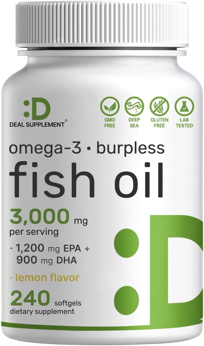 DEAL SUPPLEMENT Omega 3 Fish Oil Supplements, 3,000mg Per Serving, 240 Softgels – EPA 1,200mg + DHA 900mg – Burpless Pills, Lemon Flavored, Wild Caught – Brain & Heart Support – Mercury Free, Non-GMO - PrimeBioHealth - canada supplements