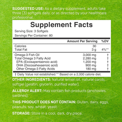 DEAL SUPPLEMENT Omega 3 Fish Oil Supplements, 3,000mg Per Serving, 240 Softgels – EPA 1,200mg + DHA 900mg – Burpless Pills, Lemon Flavored, Wild Caught – Brain & Heart Support – Mercury Free, Non-GMO - PrimeBioHealth - canada supplements