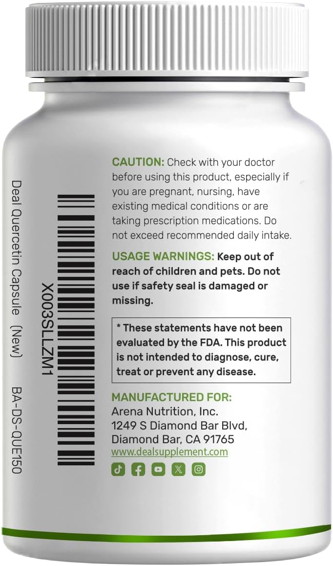 DEAL SUPPLEMENT Quercetin 1,000mg Per Serving, 300 Capsules – Healthy Immune Support Supplements, High Bioavailable Flavonoids, Natural Antioxidant – Non-GMO, Soy Free, No Gluten - PrimeBioHealth - canada supplements