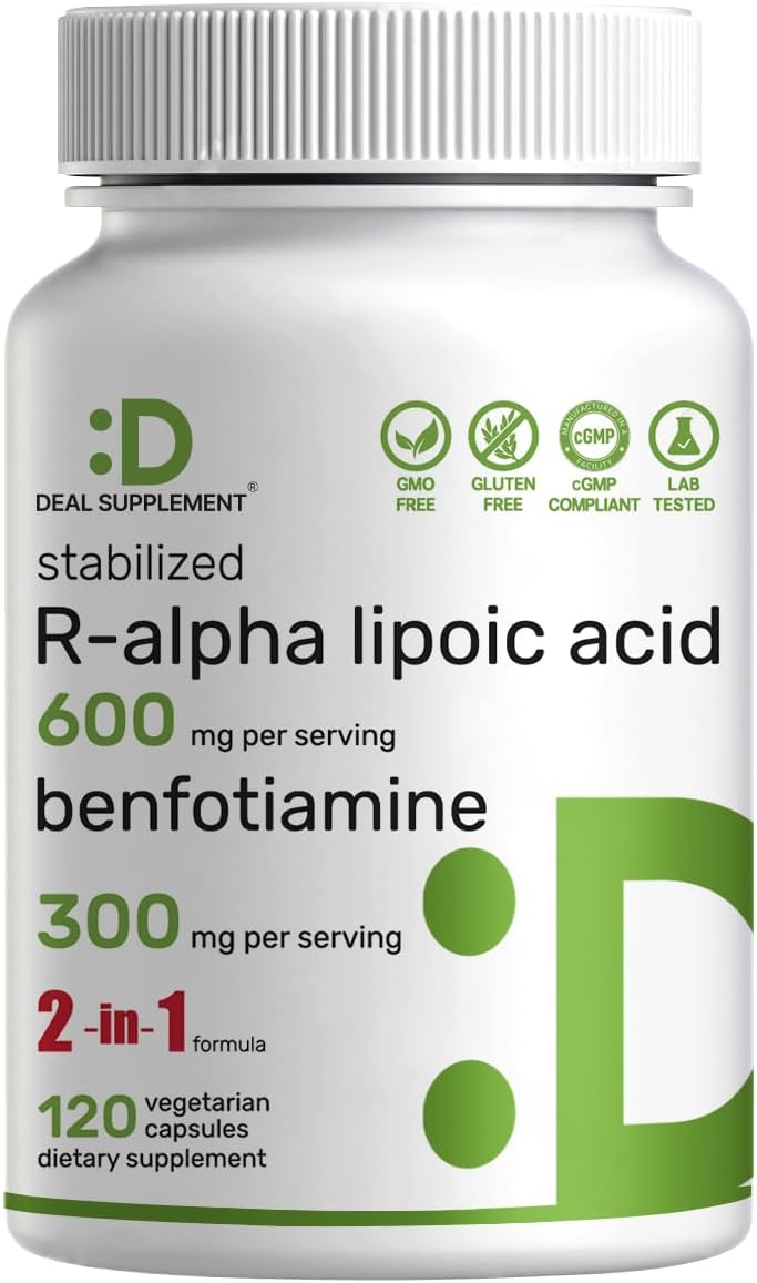 DEAL SUPPLEMENT R Alpha Lipoic Acid 600mg with Benfotiamine 300mg Per Serving, 120 Veggie Capsules – 200mg R-ALA Per Capsule – Antioxidant Supplement for Energy & Nervous System Support - PrimeBioHealth - canada supplements