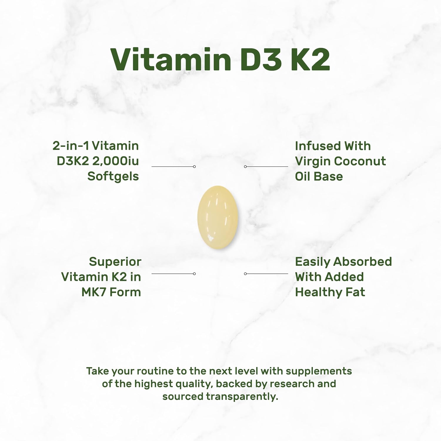 DEAL SUPPLEMENT Vitamin D3 2,000 IU + K2 MK7 50mcg Softgels | 2-in-1 Complex with Virgin Coconut Oil | Supports Heart, Bone, Teeth & Immune Health | Easy to Swallow - PrimeBioHealth - canada supplements