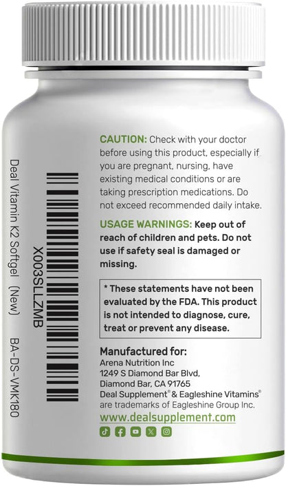 DEAL SUPPLEMENT Vitamin K2 MK-7 200mcg Per Serving, 240 Coconut Oil Softgels | Easily Absorbed Menaquinone-7 Form | Bone, Joint, & Immune Support – Non-GMO - PrimeBioHealth - canada supplements