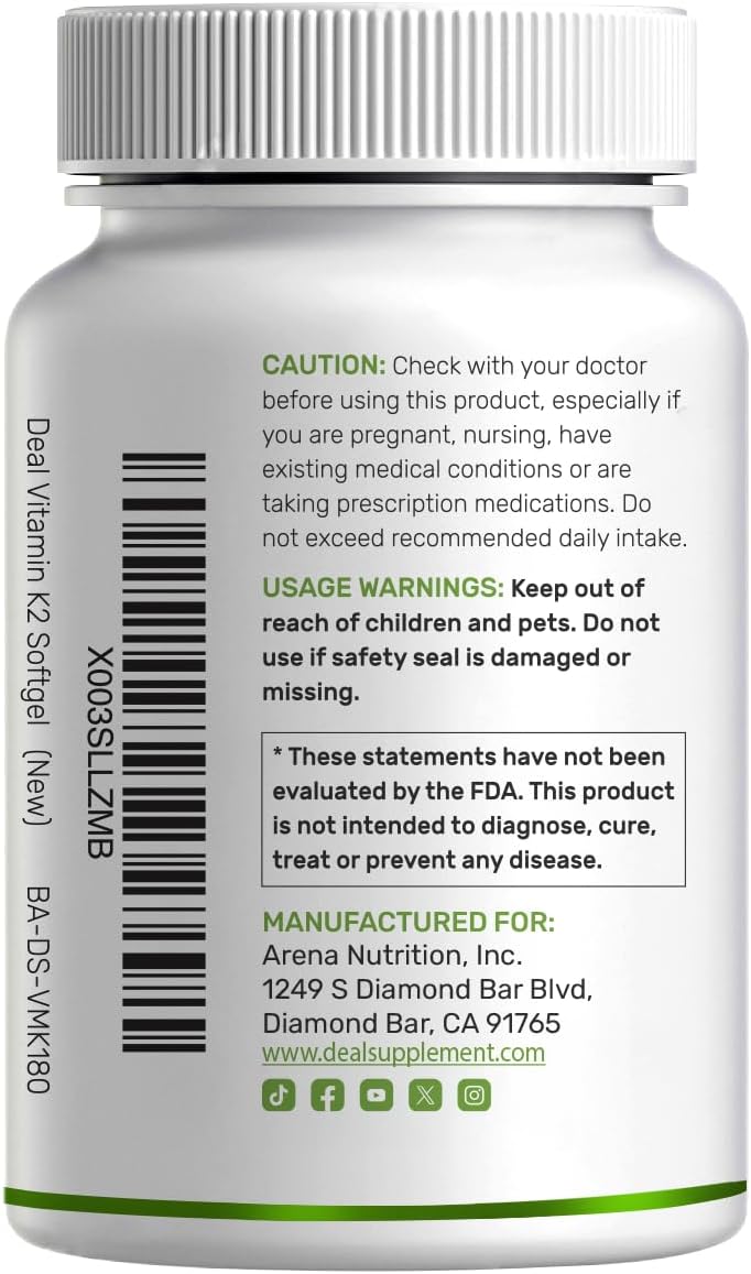 DEAL SUPPLEMENT Vitamin K2 MK-7 200mcg Per Serving, 240 Coconut Oil Softgels | Easily Absorbed Menaquinone-7 Form | Bone, Joint, & Immune Support – Non-GMO - PrimeBioHealth - canada supplements