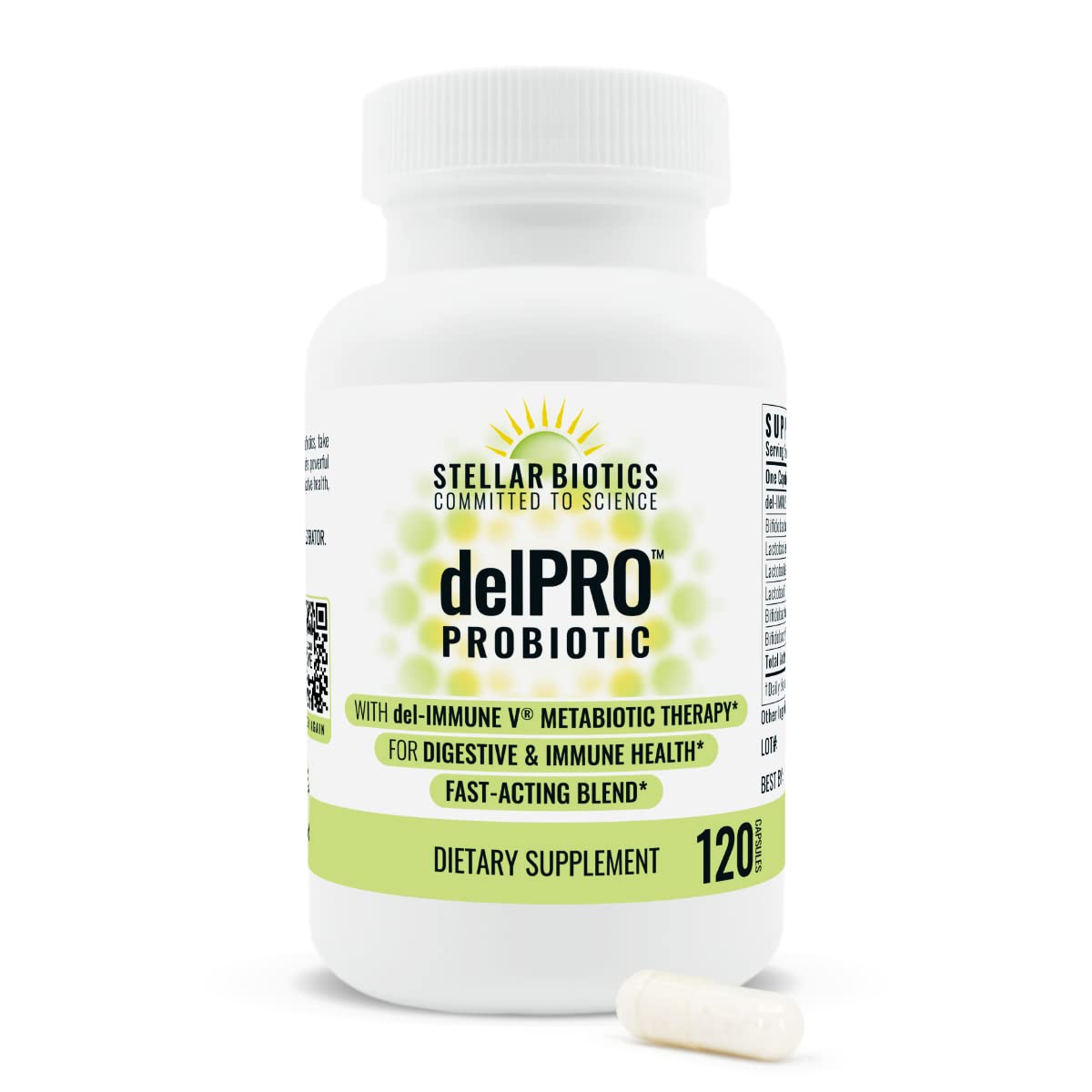Del-Immune V® + Delpro Probiotic & Prebiotic Blend by Stellar Biotics - Promotes Optimal Gut Health, Digestion, Immune Support & Mood (120 Capsules) - PrimeBioHealth - canada supplements