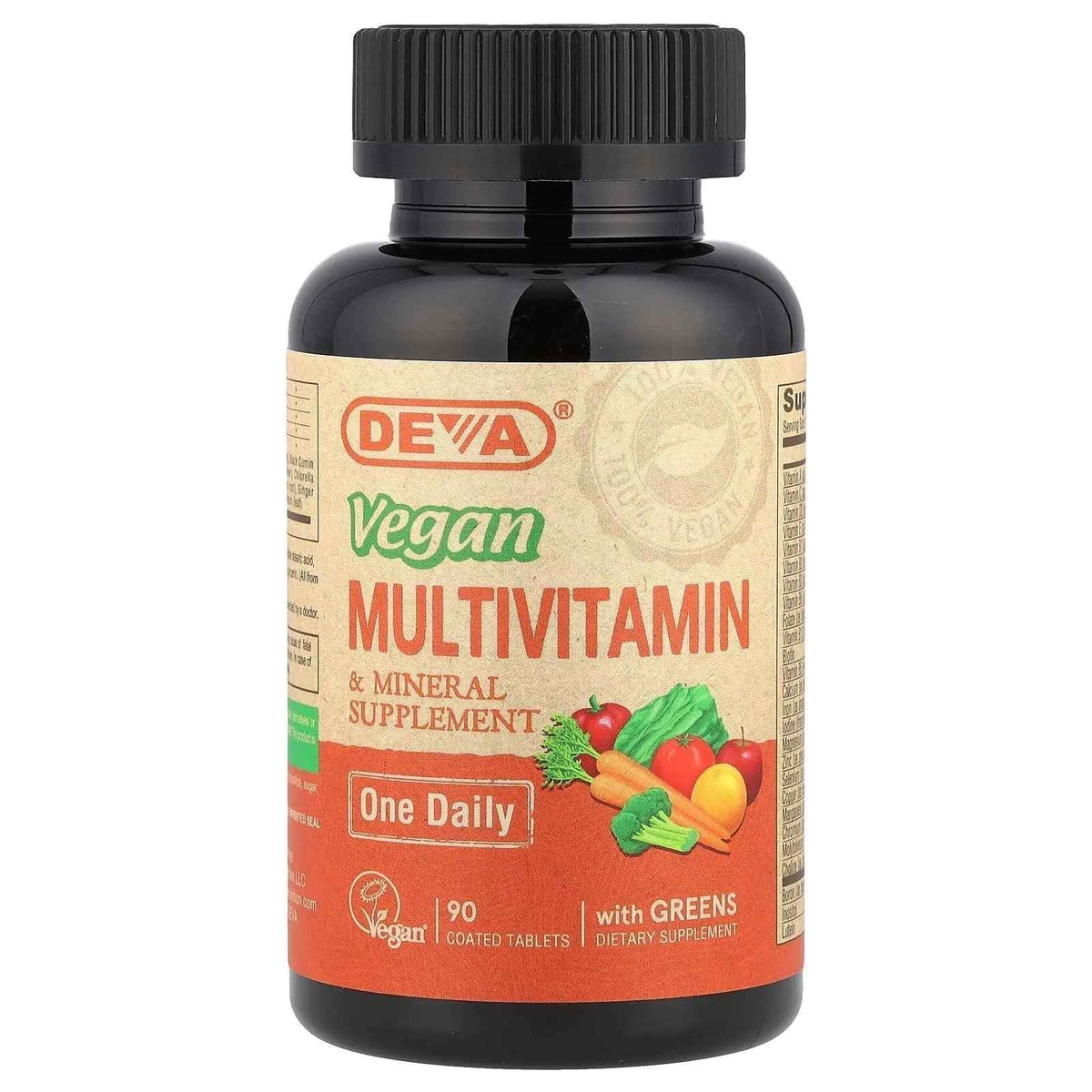 DEVA Tiny Tablets Vegan Multivitamins for Women & Men, Multivitamin with Iron, Mineral Supplement, Vitamin C, Vitamin B Complex