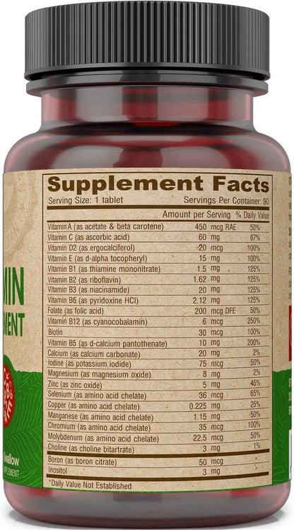 DEVA Vegan Iron-Free Multivitamin & Mineral Supplement, Vitamin C, D2, E & B-Complex, Biotin, 90 Tiny Tablets