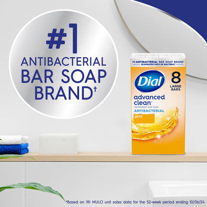 Dial Antibacterial Deodorant Bar Soap, Advanced Clean Gold, 4 Oz, 32 Bars, Round the Clock Odor Protection - PrimeBioHealth - canada supplements