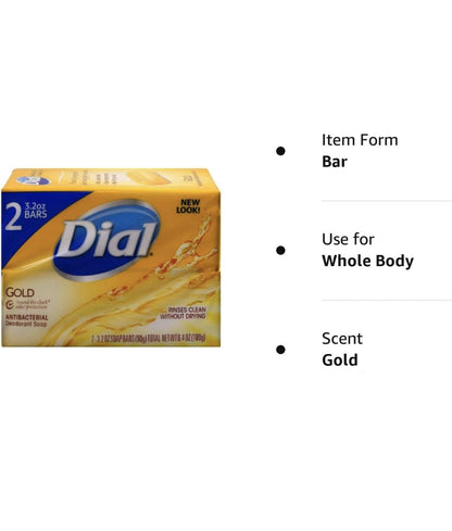 Dial Gold Antibacterial Deodorant Soap, 2 Pack, Total Net Wt 6.4 oz - PrimeBioHealth - canada supplements