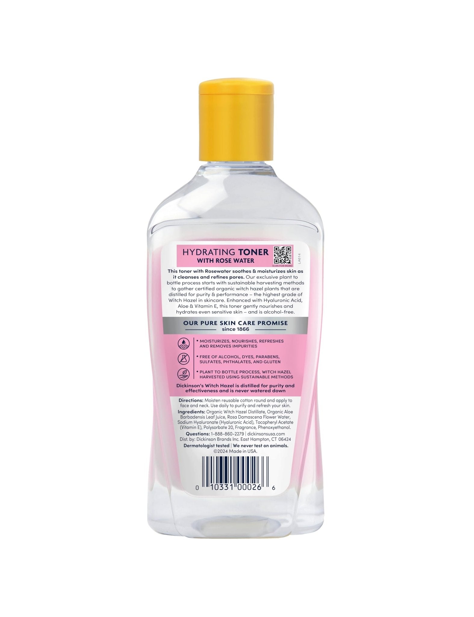 Dickinson's Enhanced Witch Hazel Hydrating Toner with Rosewater, Alcohol Free, 98% Natural Formula, 16 Fl Oz (Pack of 1) - PrimeBioHealth - canada supplements