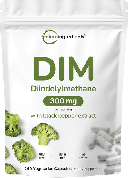 DIM Active Supplement, DIM 300mg, 240 Veggie Capsules (8-Month Supply), 2 in 1 Formula, Estrogen Metabolism, Premium DIM-Plus Broccoli Extract Supplement With Black Pepper for Better Absorption - PrimeBioHealth - canada supplements