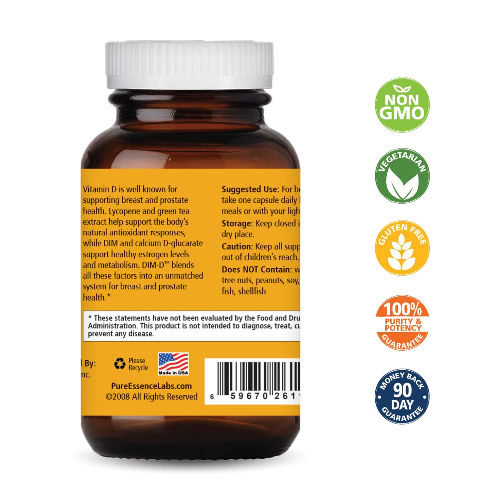 Dim D by Pure Essence - Natural Supplement for Estrogen Balance, Hormonal Acne, and Menopause Support with Vitamin D3, Calcium, Green Tea & Lycopene - 30 Capsules - PrimeBioHealth - canada supplements