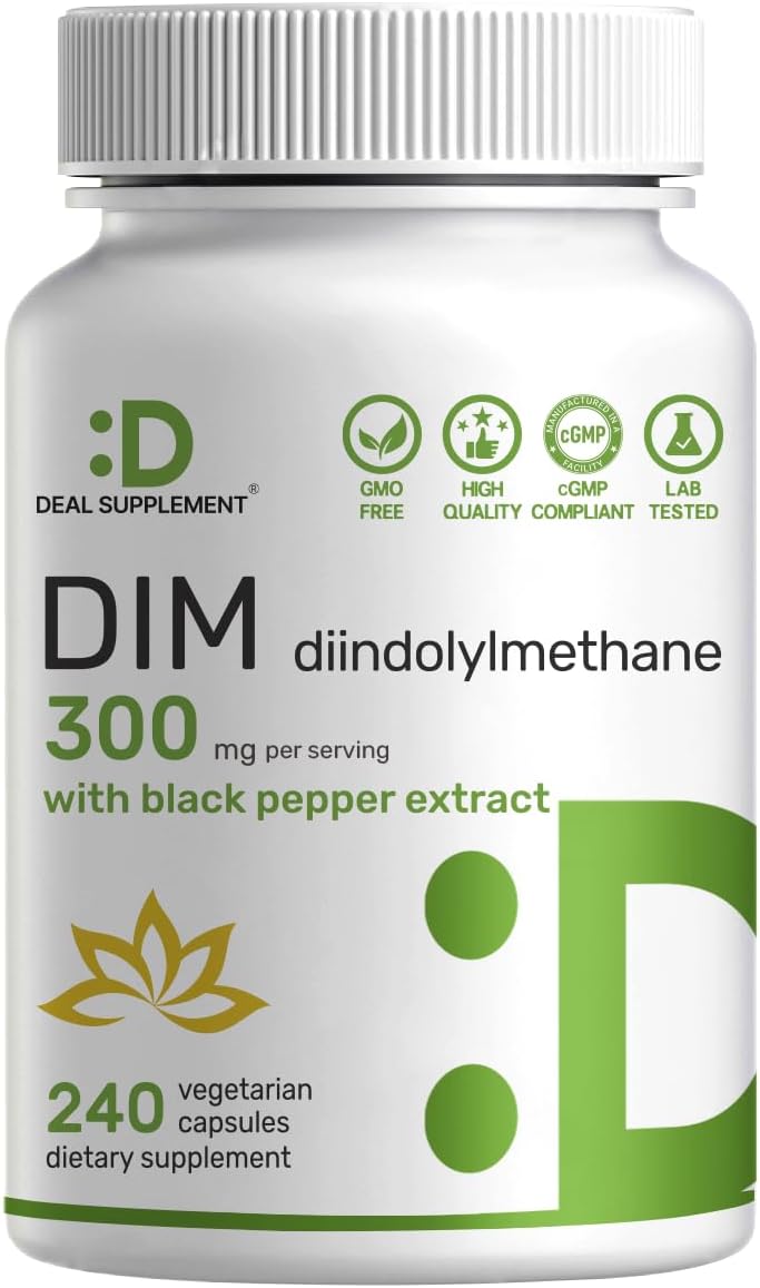 DIM Supplement 300mg with Black Pepper, 240 Vegetarian Caps, 4 Months Supply | 2-in-1 Dim Supplement for Women & Men | Diindolylmethane Plus Black Pepper Extract for Enhanced Absorption* - PrimeBioHealth - canada supplements