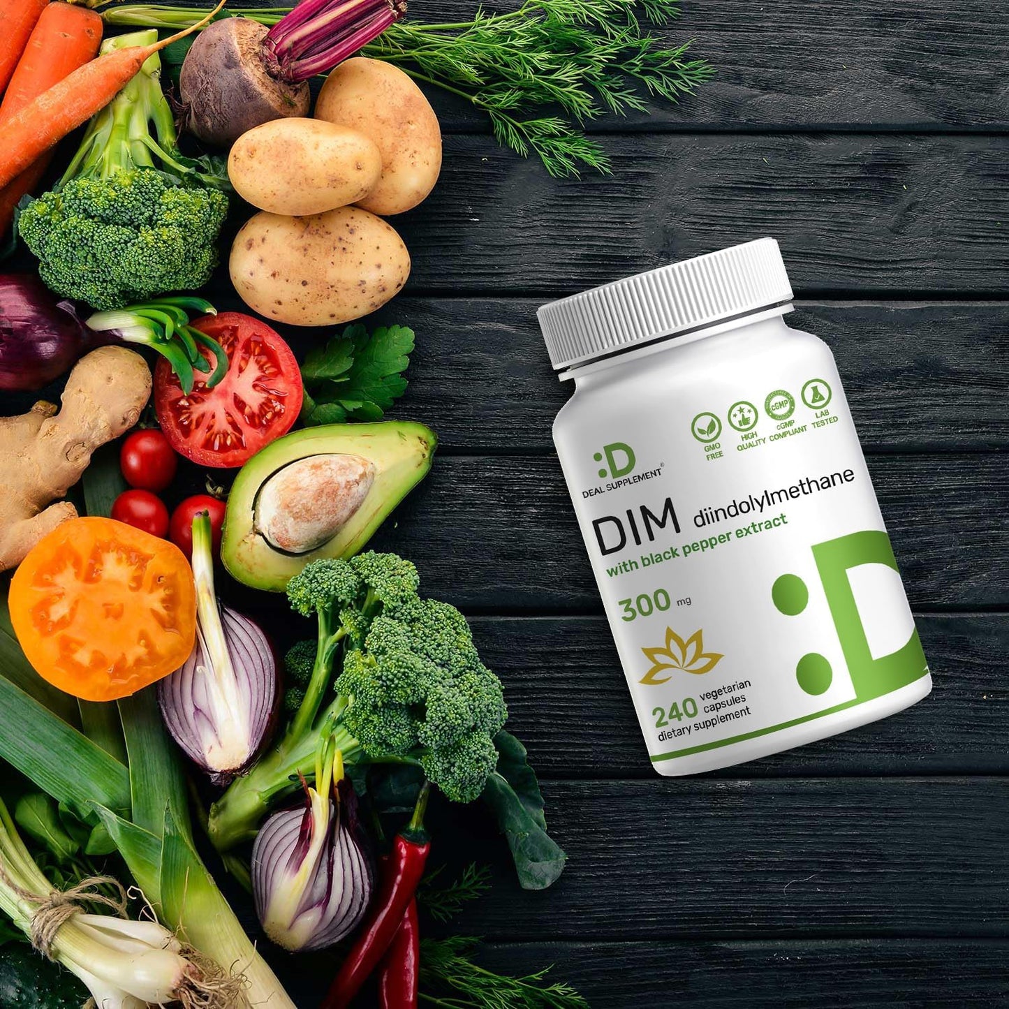 DIM Supplement 300mg with Black Pepper, 240 Vegetarian Caps, 4 Months Supply | 2-in-1 Dim Supplement for Women & Men | Diindolylmethane Plus Black Pepper Extract for Enhanced Absorption* - PrimeBioHealth - canada supplements