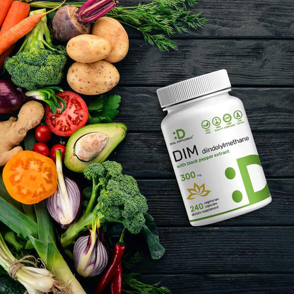 DIM Supplement 300mg with Black Pepper, 240 Vegetarian Caps, 4 Months Supply | 2-in-1 Dim Supplement for Women & Men | Diindolylmethane Plus Black Pepper Extract for Enhanced Absorption* - PrimeBioHealth - canada supplements