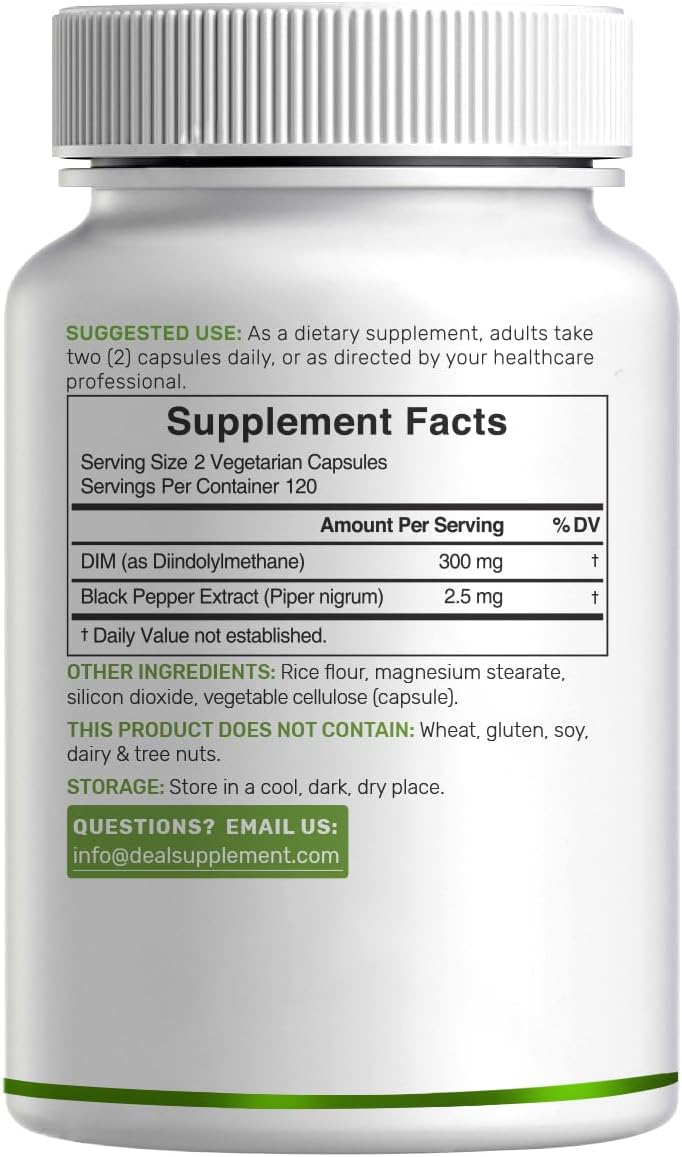 DIM Supplement 300mg with Black Pepper, 240 Vegetarian Caps, 4 Months Supply | 2-in-1 Dim Supplement for Women & Men | Diindolylmethane Plus Black Pepper Extract for Enhanced Absorption* - PrimeBioHealth - canada supplements
