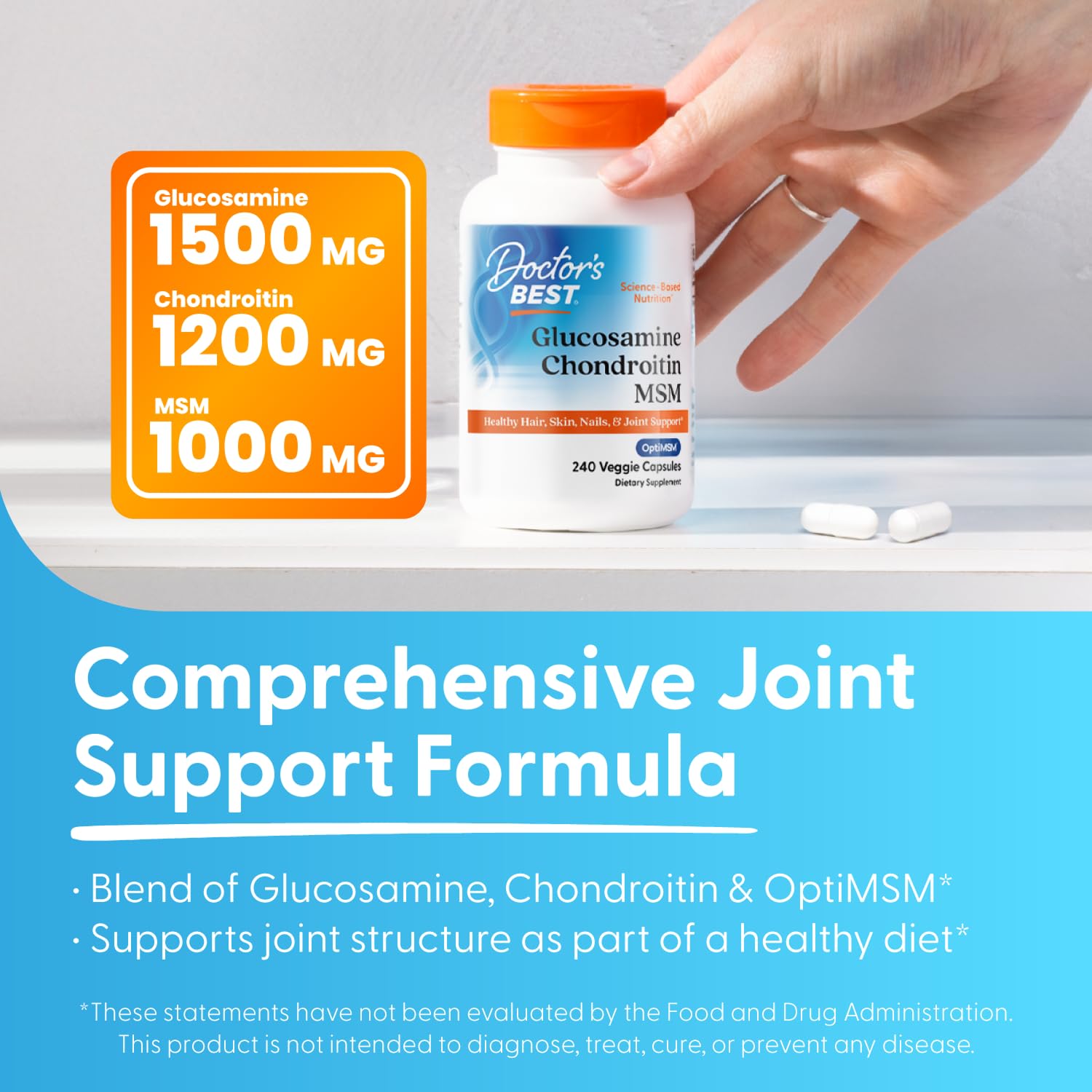 Doctor's BEST Glucosamine Chondroitin MSM - Joint Health Support Supplement for Women & Men, Nutritional Support for Joint Strength, Hair, Skin, & Nails, Gluten Free, Non GMO - 240 Capsules - PrimeBioHealth - canada supplements