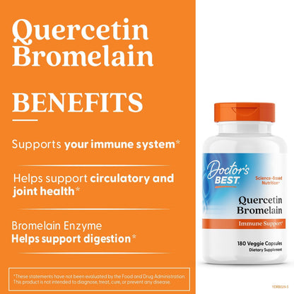 Doctor's Best Quercetin Bromelain, Immunity Support Capsule, Heart, Joint & Healthy Respiratory System, Non-GMO, Vegan, Gluten Free, Soy Free,180 VC - PrimeBioHealth - canada supplements