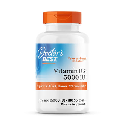 Doctor's Best Vitamin D3 5000 IU Softgels for Men & Women - Vitamin D Supplement for Immune System & Heart Health Support, 125 mcg per Serving, Vit D 3, Non GMO, Gluten Free, Soy Free - 360 Softgels - PrimeBioHealth - canada supplements