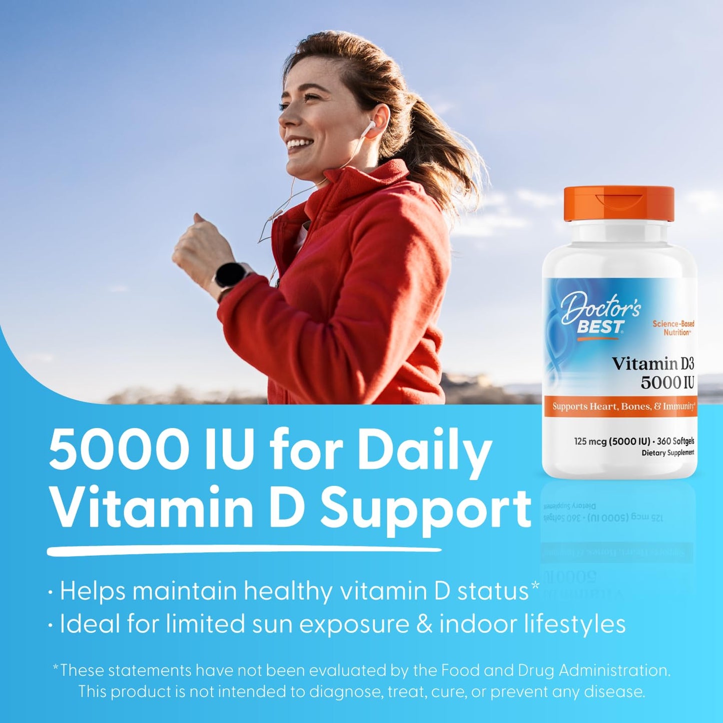 Doctor's Best Vitamin D3 5000 IU Softgels for Men & Women - Vitamin D Supplement for Immune System & Heart Health Support, 125 mcg per Serving, Vit D 3, Non GMO, Gluten Free, Soy Free - 360 Softgels - PrimeBioHealth - canada supplements